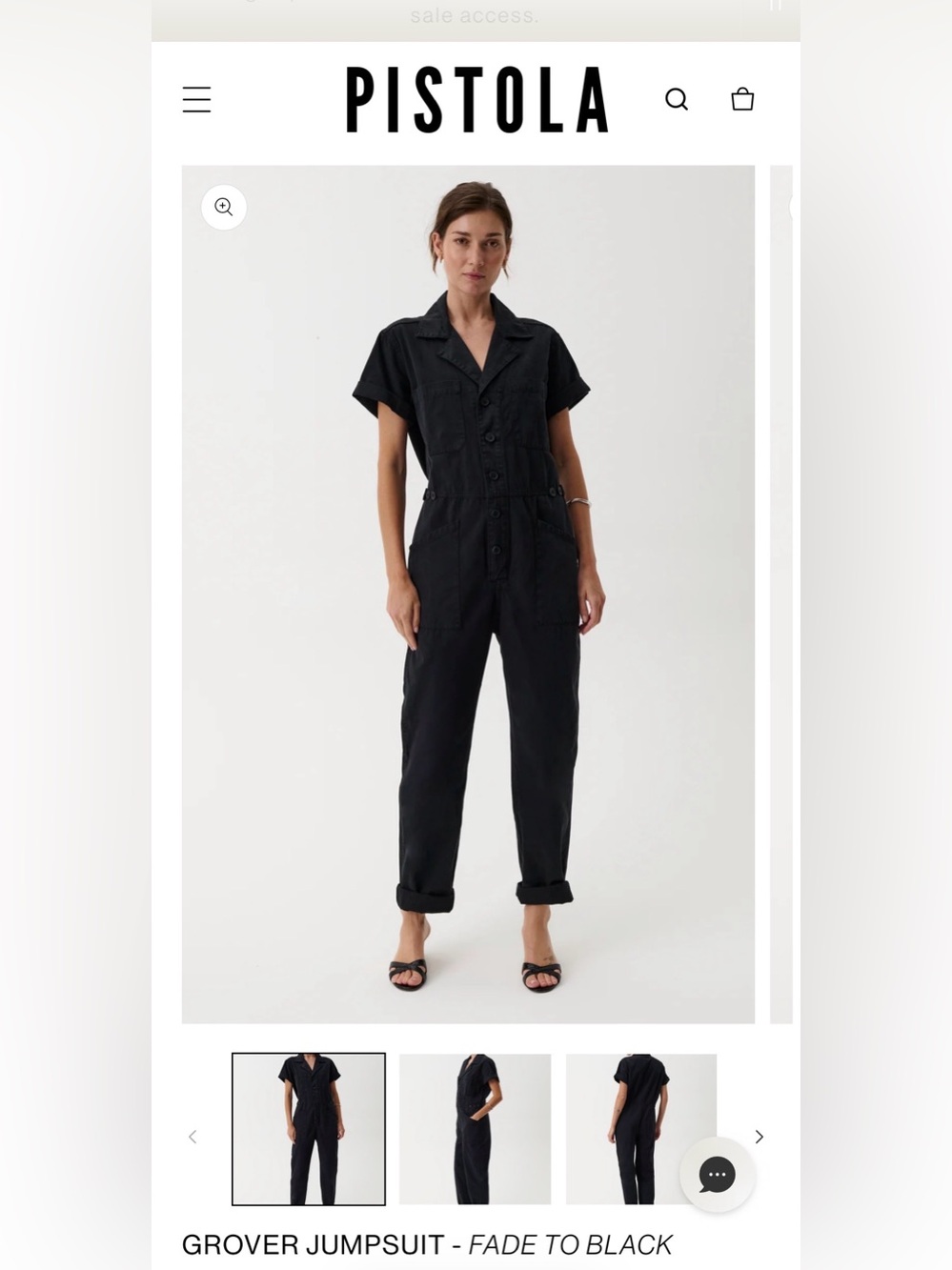 Pistola Black Utility “Grover” Jumpsuit Short Sleeve Button Front 1-Piece Size S
